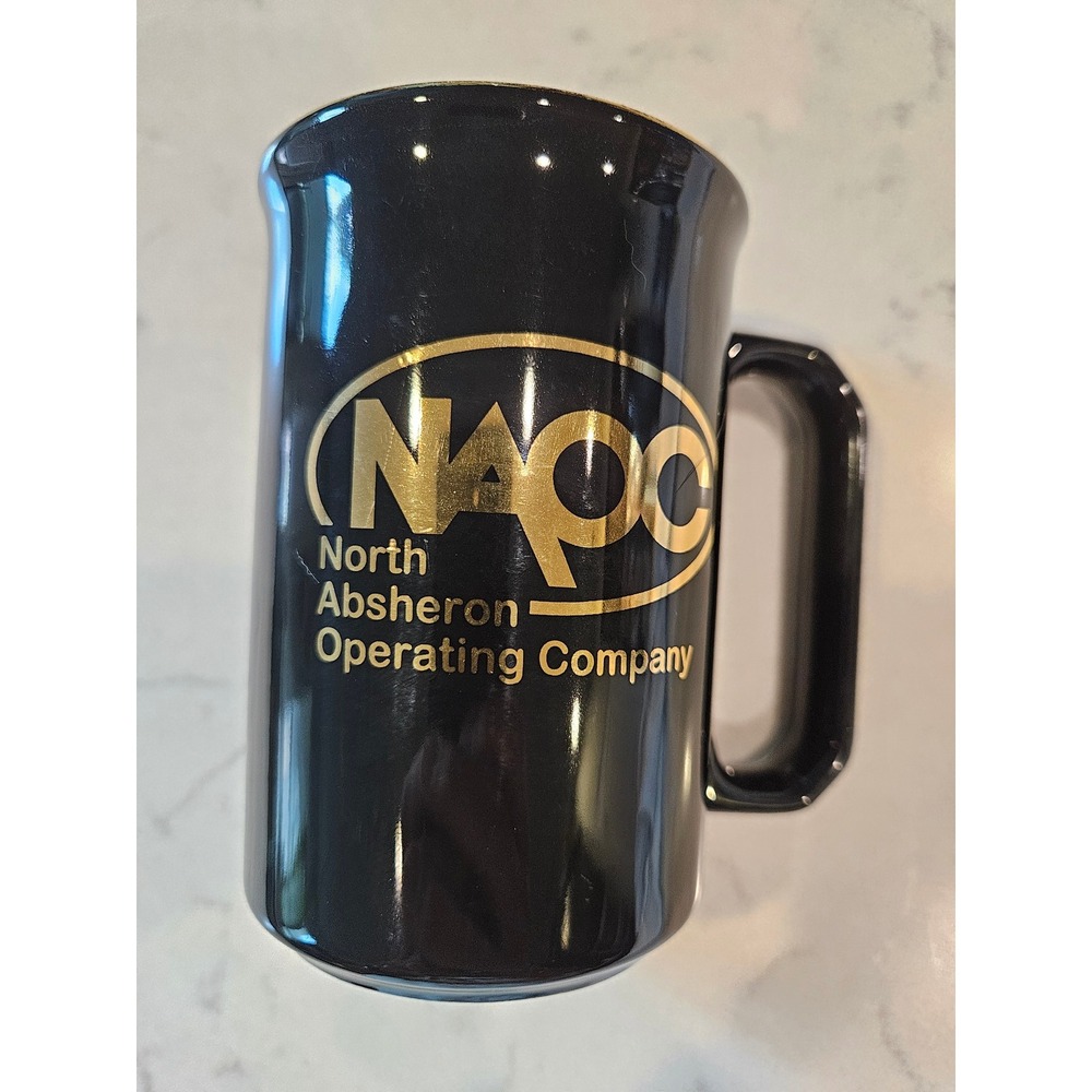 Tams Mug Black Gold Rim NAOC North Absheron Operating Company Oil Gas Retro Y2K